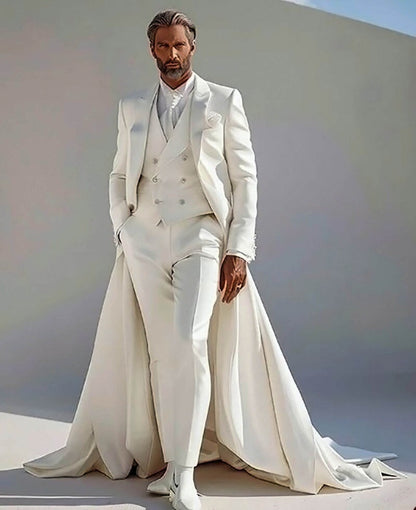 Men's Fashion 3-Piece Suit – Long Train Jacket, Vest & Pants for Red Banquet & Wedding