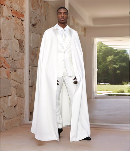 Fashion Show Men’s Slim Fit Suit with Cape – Single Breasted Peak Lapel Tuxedo for Formal Events