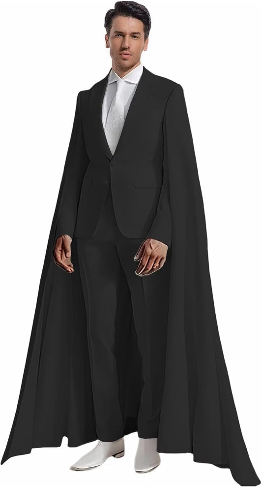 Formal Men’s 2-Piece Suit with Cape – Peak Lapel Elegant Tuxedo for Prom & Party