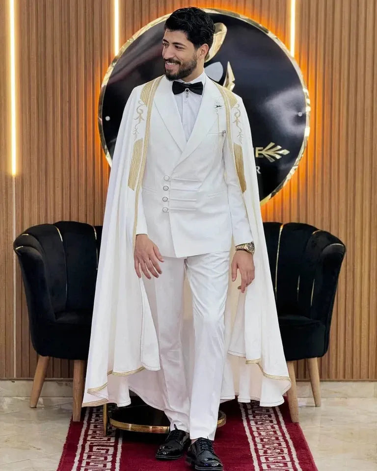 Men's Formal Suit with Cape – Elegant Tuxedo for Wedding, Prom, and Dinner Party