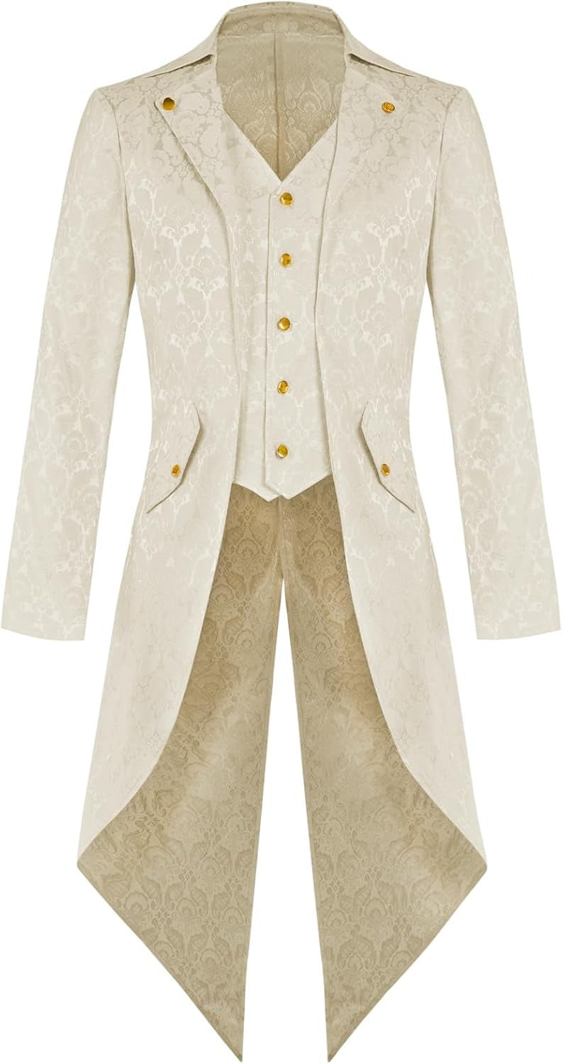 Men’s Steampunk Medieval Jacket – Gothic Victorian Pirate Tailcoat, Renaissance Tuxedo Costume for Halloween & Formal Events