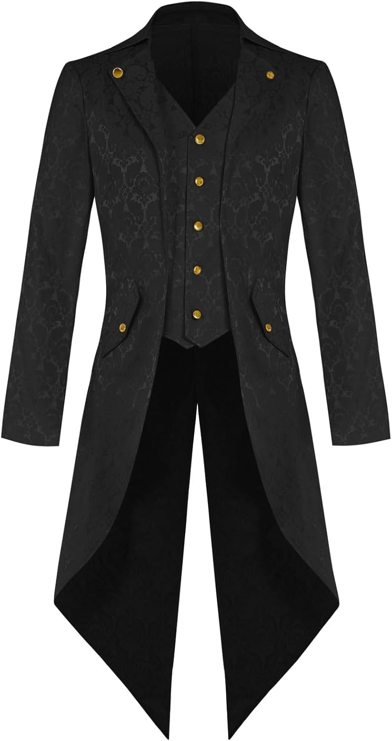 Men’s Steampunk Medieval Jacket – Gothic Victorian Pirate Tailcoat, Renaissance Tuxedo Costume for Halloween & Formal Events