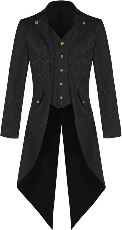 Men’s Steampunk Medieval Jacket – Gothic Victorian Pirate Tailcoat, Renaissance Tuxedo Costume for Halloween & Formal Events