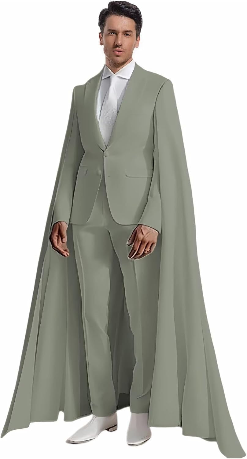 Formal Men’s 2-Piece Suit with Cape – Peak Lapel Elegant Tuxedo for Prom & Party