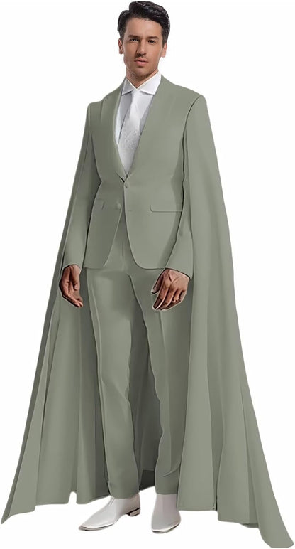 Formal Men’s 2-Piece Suit with Cape – Peak Lapel Elegant Tuxedo for Prom & Party
