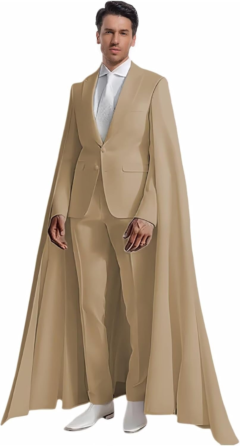 Formal Men’s 2-Piece Suit with Cape – Peak Lapel Elegant Tuxedo for Prom & Party