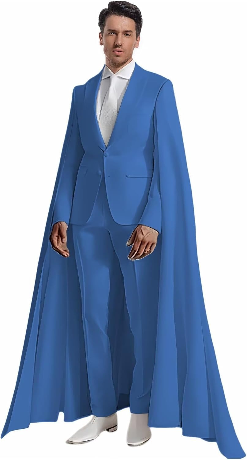 Formal Men’s 2-Piece Suit with Cape – Peak Lapel Elegant Tuxedo for Prom & Party