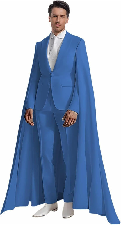 Formal Men’s 2-Piece Suit with Cape – Peak Lapel Elegant Tuxedo for Prom & Party