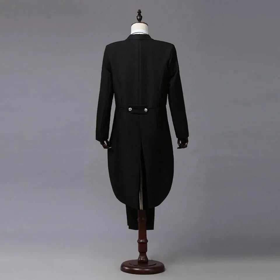 Men’s 2 Piece Tuxedo Suit with Tailcoat Jacket and Trousers – Formal Dinner, Prom & Wedding Attire